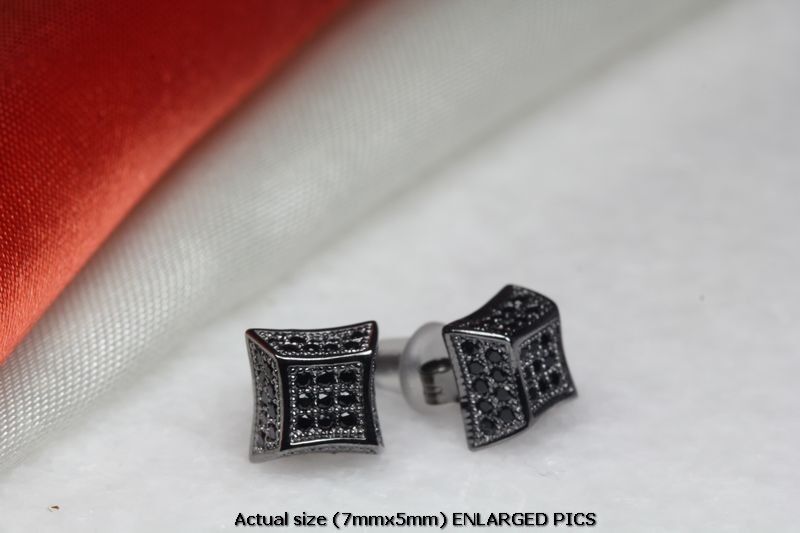 45 BLACK CZ STONES ON BLACK RHODIUM PLATED STERLING SILVER 3D PAVE STUD EARRINGS