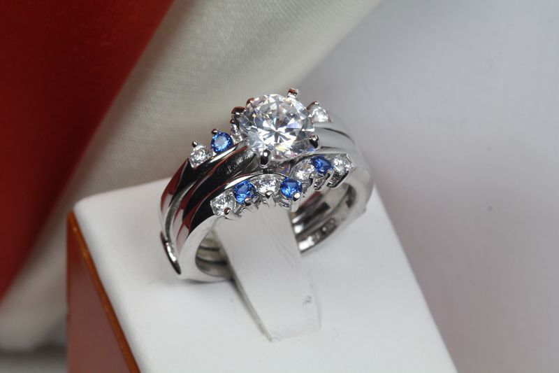 1.4C 925 SILVER NICKEL FREE BLUE SAPPIRE WHITE WOMENS ENGAGEMENT & WEDDING RINGS