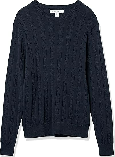Amazon Essentials Men's Crewneck Cable Cotton Sweater Navy Large