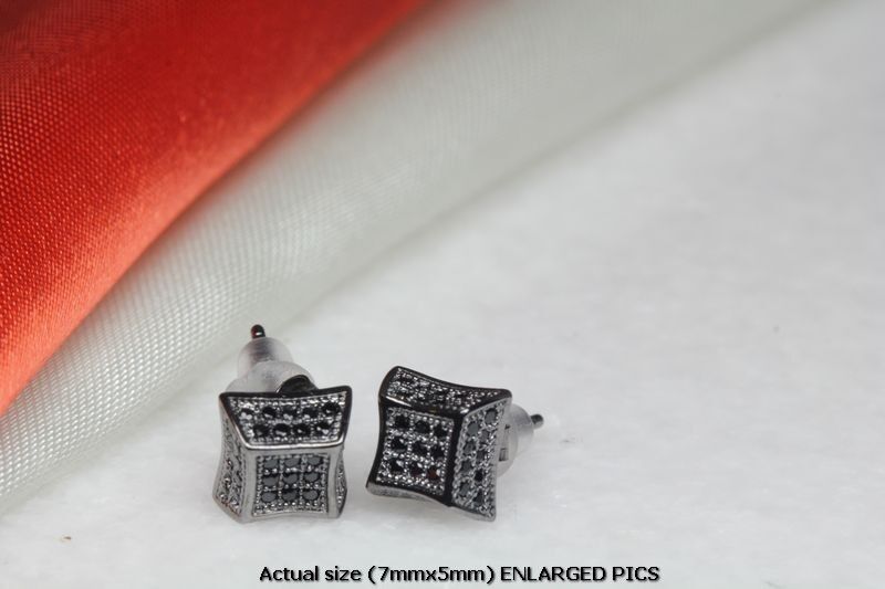 45 BLACK CZ STONES ON BLACK RHODIUM PLATED STERLING SILVER 3D PAVE STUD EARRINGS