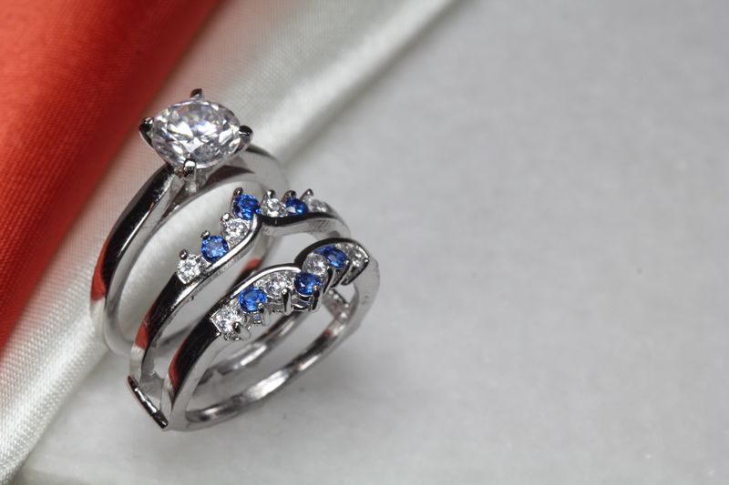 1.4C 925 SILVER NICKEL FREE BLUE SAPPIRE WHITE WOMENS ENGAGEMENT & WEDDING RINGS