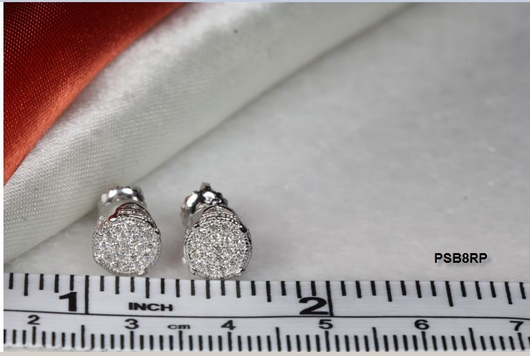 WHITE RHODIUM PLATED STERLING 925 31 CLEAR CZS EACH 7MM RND STUD EARRINGS