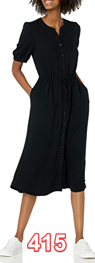 Amazon Essentials Women's Half-Sleeve Waisted Midi A-Line Dress Black L