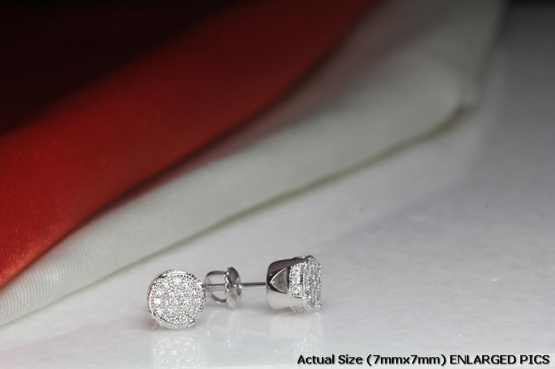 WHITE RHODIUM PLATED STERLING 925 31 CLEAR CZS EACH 7MM RND STUD EARRINGS