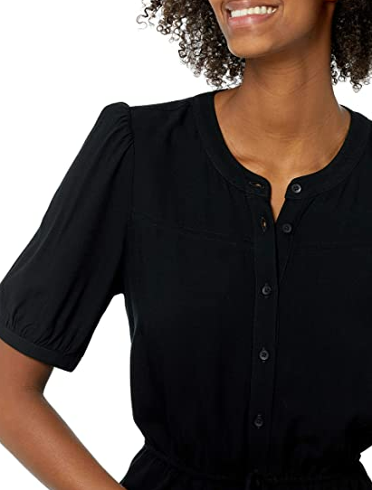 Amazon Essentials Women's Half-Sleeve Waisted Midi A-Line Dress Black L