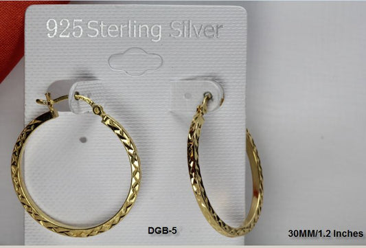 BRAND NEW GOLD PLATED STERLING SILVER 925 30MM CROSS CUT SQUARED HOOP EARRINGS