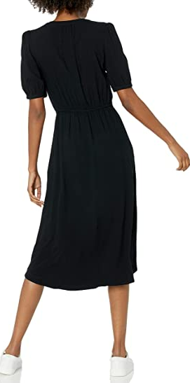 Amazon Essentials Women's Half-Sleeve Waisted Midi A-Line Dress Black L