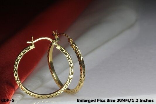 BRAND NEW GOLD PLATED STERLING SILVER 925 30MM CROSS CUT SQUARED HOOP EARRINGS
