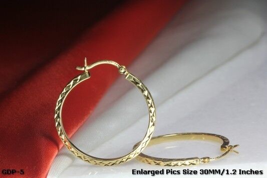 BRAND NEW GOLD PLATED STERLING SILVER 925 30MM CROSS CUT SQUARED HOOP EARRINGS