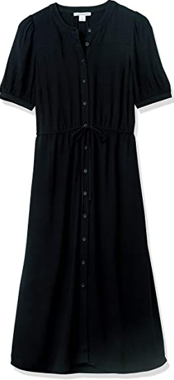 Amazon Essentials Women's Half-Sleeve Waisted Midi A-Line Dress Black L
