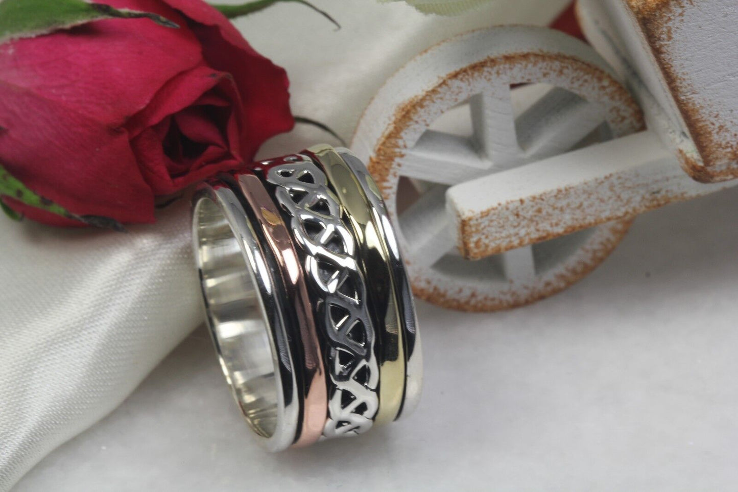 Celtic Sterling Silver Spinner Ring  Rose Gold Spinner Yellow Gold Spinner Ring