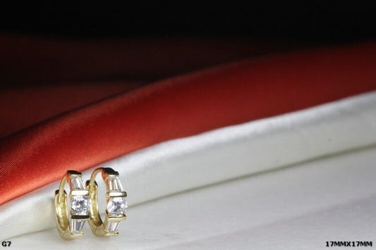 THIN 10K GOLD PLATED 925 STERLING SILVER HUGGIE HOOP EARRINGS-3 STONES EACH