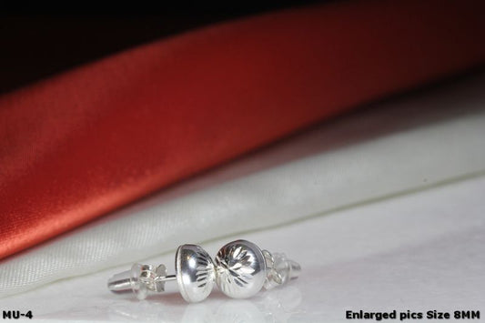 8MM BULLET SHAPED HALF ROUND RHODIUM PLATED STERLING SILVER 925 STUD EARRINGS