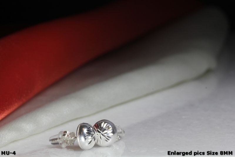 8MM BULLET SHAPED HALF ROUND RHODIUM PLATED STERLING SILVER 925 STUD EARRINGS