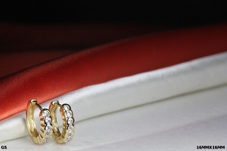10K GOLD PLATED 925 STERLING SILVER ROUND CZ SCALLOPED HUGGIE HOOP EARRING