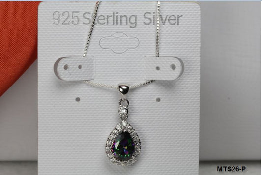 CZ MYSTIC RAINBOW PEACOCK TOPAZ STERLING SILVER NECKLACE PENDANT-PEAR/TEAR DROP