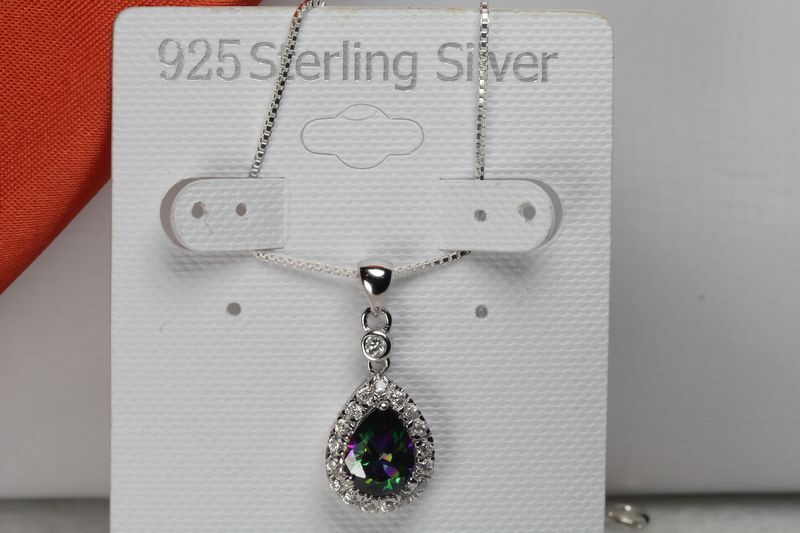 CZ MYSTIC RAINBOW PEACOCK TOPAZ STERLING SILVER NECKLACE PENDANT-PEAR/TEAR DROP