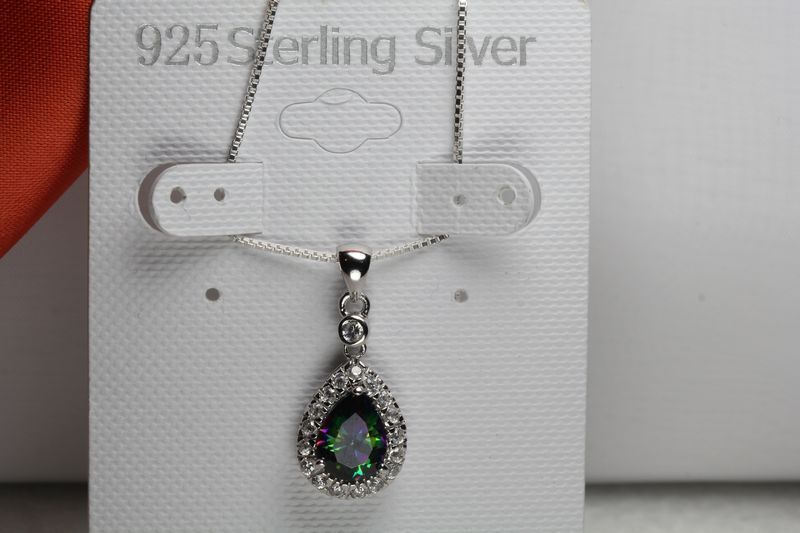 CZ MYSTIC RAINBOW PEACOCK TOPAZ STERLING SILVER NECKLACE PENDANT-PEAR/TEAR DROP