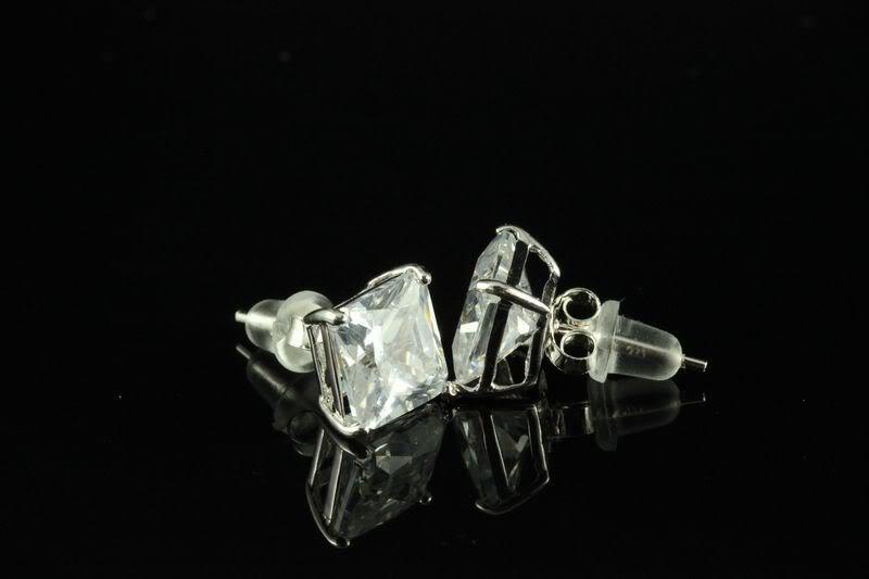 6MM Princess Stud CZ Earrings 925 Sterling Silver 2.10C