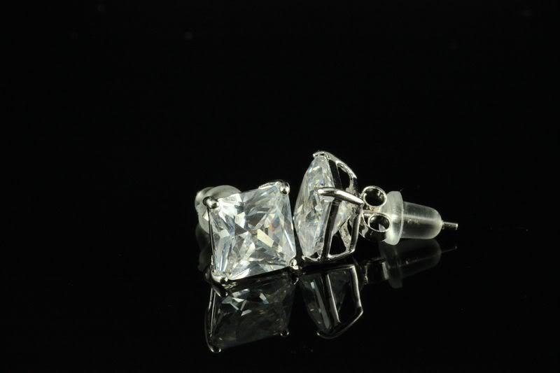 6MM Princess Stud CZ Earrings 925 Sterling Silver 2.10C