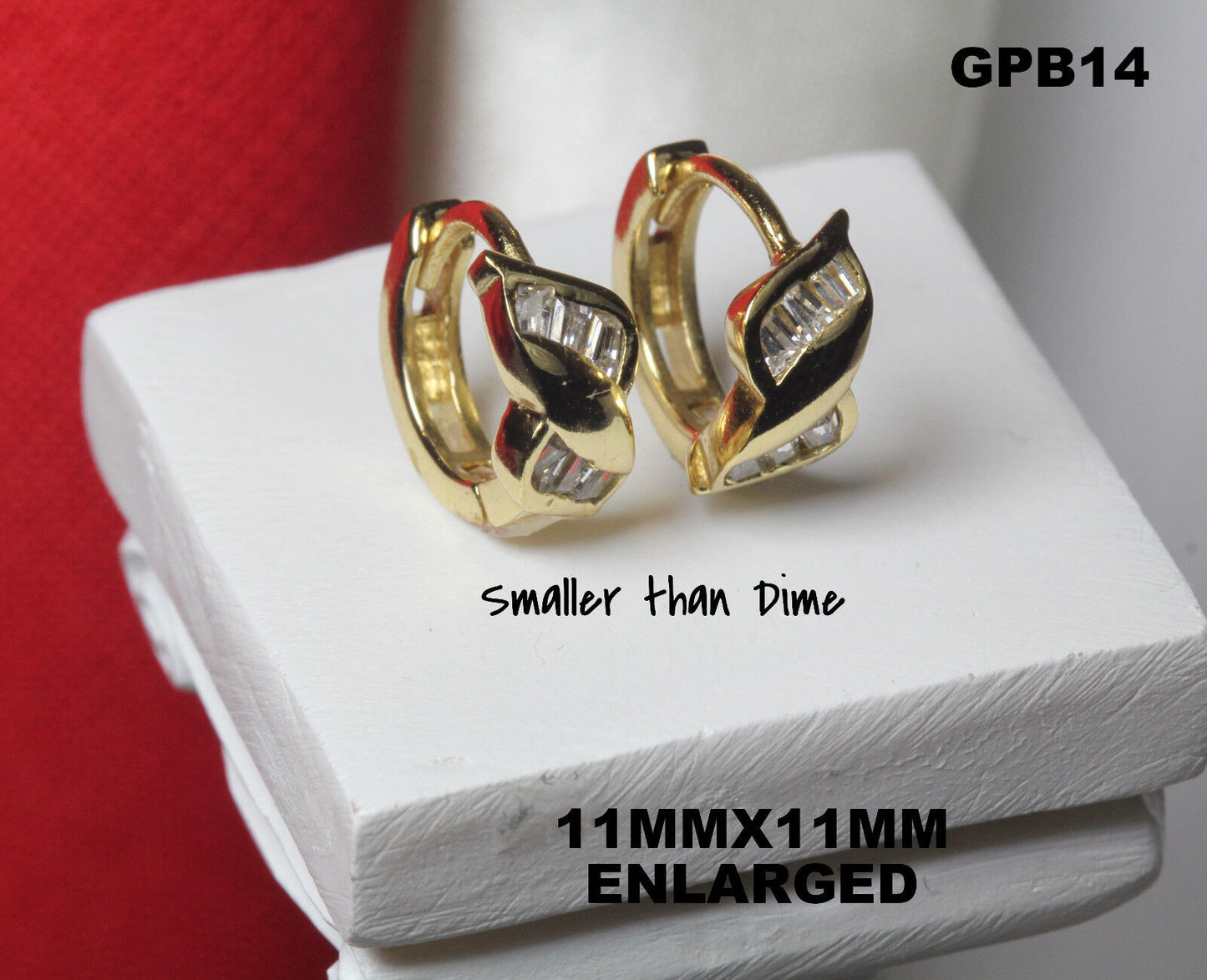 10K GOLD PLATED 925 STERLING SILVER TAPERED HUGGIE HOOP CZ EARRINGS ~ 6CZs EACH