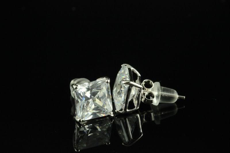 6MM Princess Stud CZ Earrings 925 Sterling Silver 2.10C