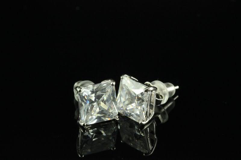 6MM Princess Stud CZ Earrings 925 Sterling Silver 2.10C