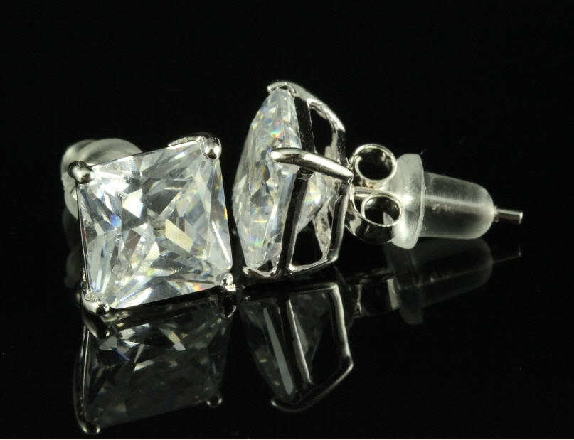 7MM Princess Stud CZ Earrings 925 Sterling Silver 3.33C