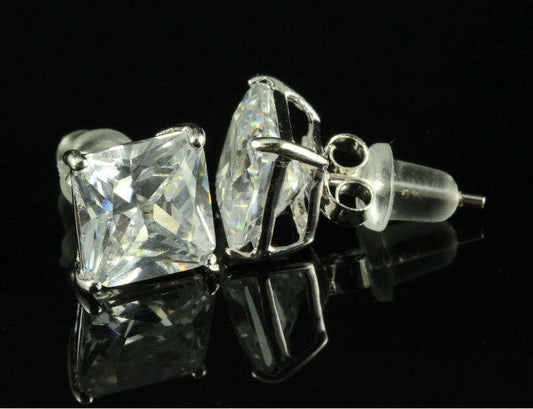 7MM Princess Stud CZ Earrings 925 Sterling Silver 3.33C