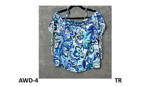 BCX Juniors Off-the-Shoulder Drawstring Top, Straps, Blue Print, Size Small,