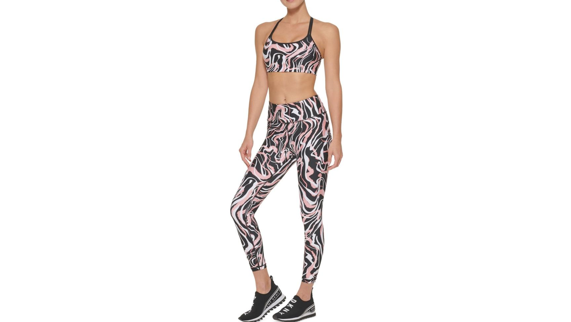 DKNY Women's Marble Print Sports Bra, Black Multi, Size X-Small
