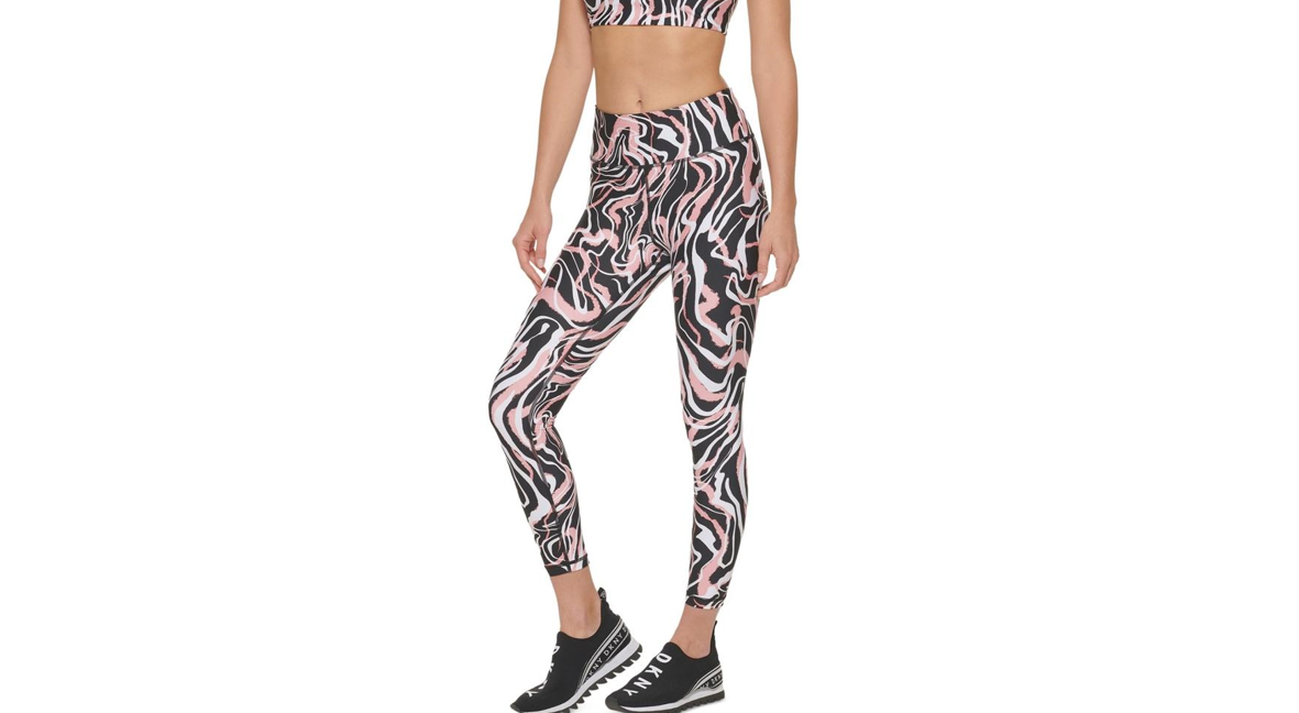 DKNY Women's Marble Print Sports Bra, Black Multi, Size X-Small