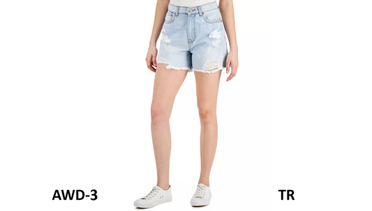 Vanila Star Women's Juniors' Elon Ripped Denim Boyfriend Shorts, Blue, Size 11