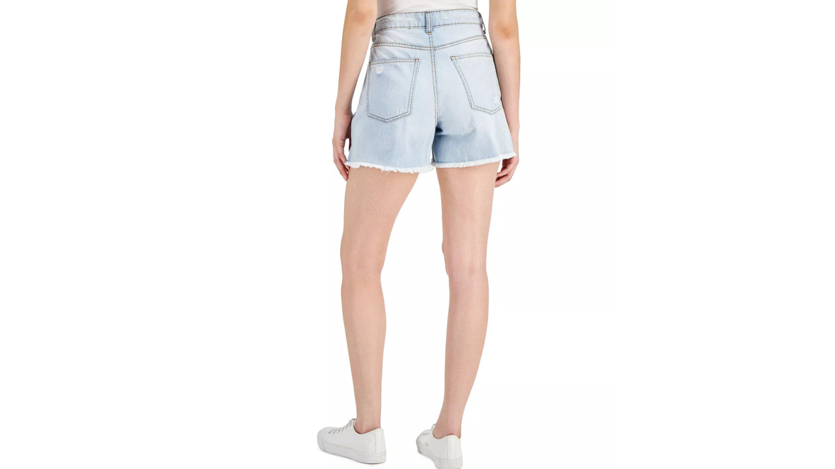 Vanila Star Women's Juniors' Elon Ripped Denim Boyfriend Shorts, Blue, Size 11