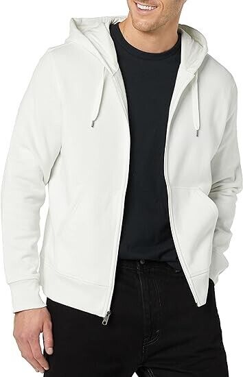 Essentials Men's Full-Zip Hooded Fleece Sweatshirt White,  Size-Large