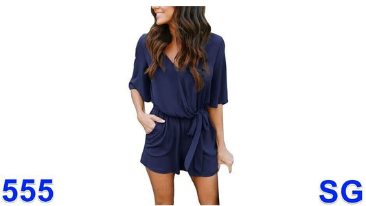 Auxo , Women Short Romper , Summer Sexy Halter , Cute V Neck , Playsuit , Large