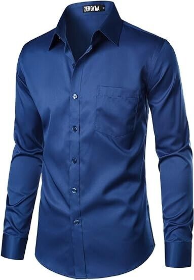 ZEROYAA Men's Urban Stylish Casual Business Slim Fit Long Sleeve Button Size 3XL