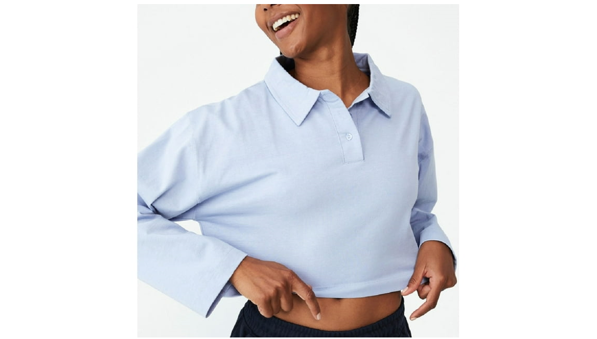 COTTON ON Women's Polo Long Sleeve Top, Blue, Size Large