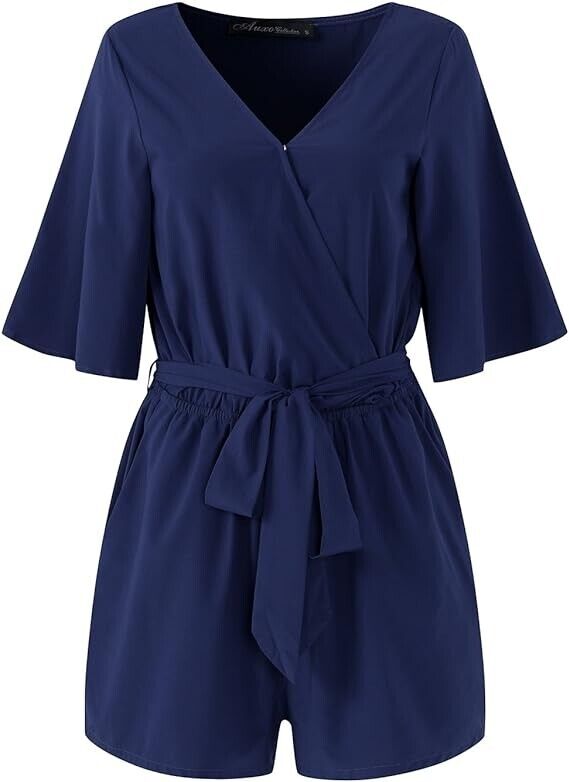 Auxo , Women Short Romper , Summer Sexy Halter , Cute V Neck , Playsuit , Large