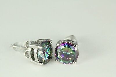 1.4C Round CZ Rainbow Mystic Topaz Basket Stud Earrings