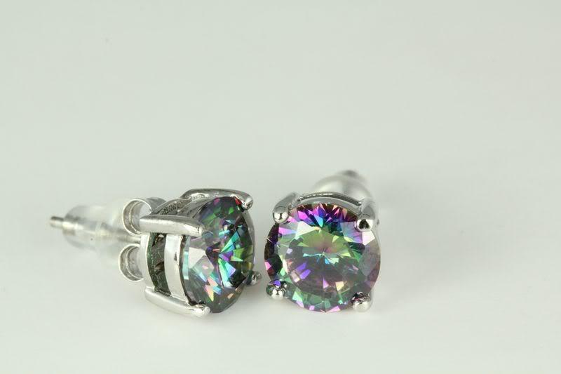 1.4C Round CZ Rainbow Mystic Topaz Basket Stud Earrings