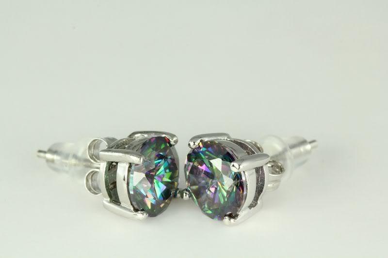 1.4C Round CZ Rainbow Mystic Topaz Basket Stud Earrings