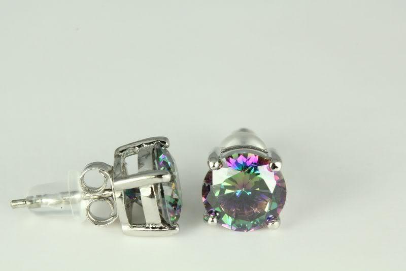 1.4C Round CZ Rainbow Mystic Topaz Basket Stud Earrings