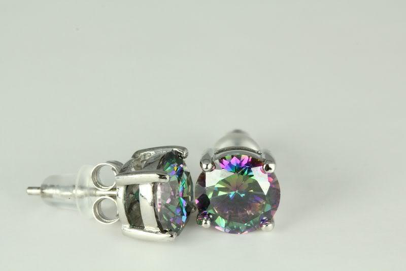 1.4C Round CZ Rainbow Mystic Topaz Basket Stud Earrings