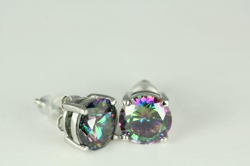 1.4C Round CZ Rainbow Mystic Topaz Basket Stud Earrings