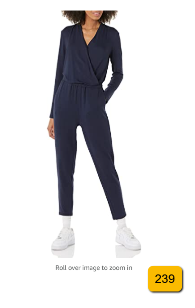 Daily Ritual Women's Supersoft Terry  V-Neck Long-Sleeve Wrap Jumpsuit Navy XS