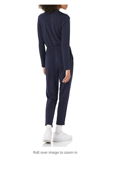 Daily Ritual Women's Supersoft Terry  V-Neck Long-Sleeve Wrap Jumpsuit Navy XS