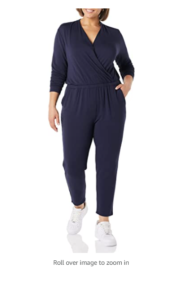 Daily Ritual Women's Supersoft Terry  V-Neck Long-Sleeve Wrap Jumpsuit Navy XS