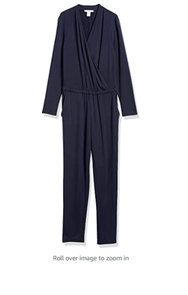 Daily Ritual Women's Supersoft Terry  V-Neck Long-Sleeve Wrap Jumpsuit Navy XS