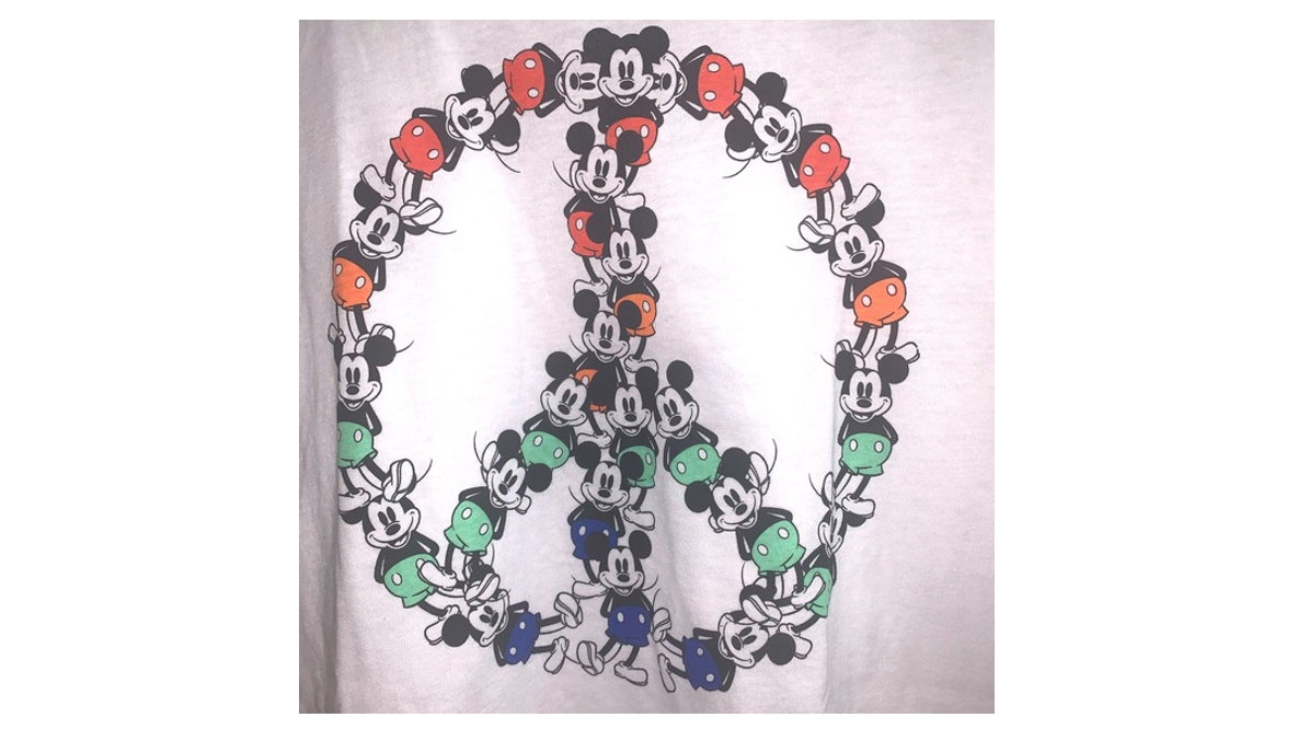 Disney Mickey Mouse Peace Sign White Semi Cropped T-Shirt Women's, X-Small